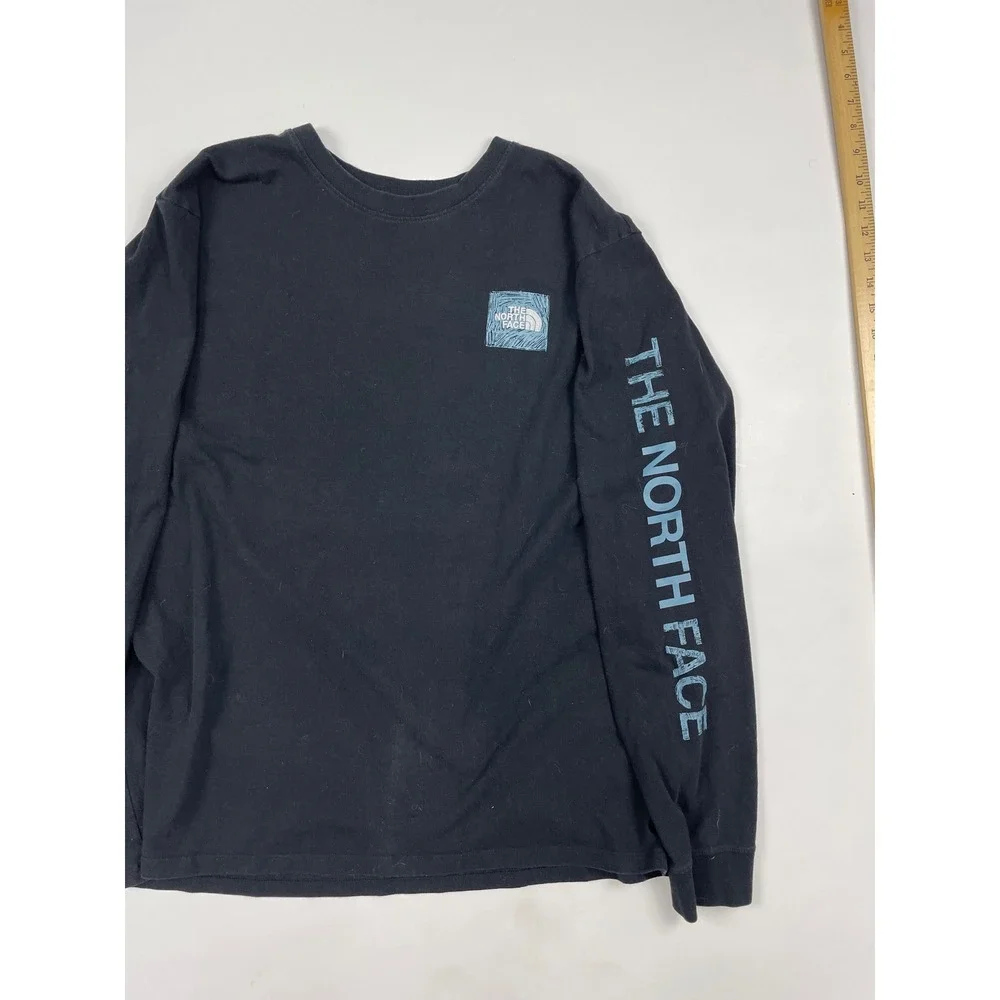 The North Face Mens XL Long Sleeve Graphic T-Shirt Black Mountain Logo Tee